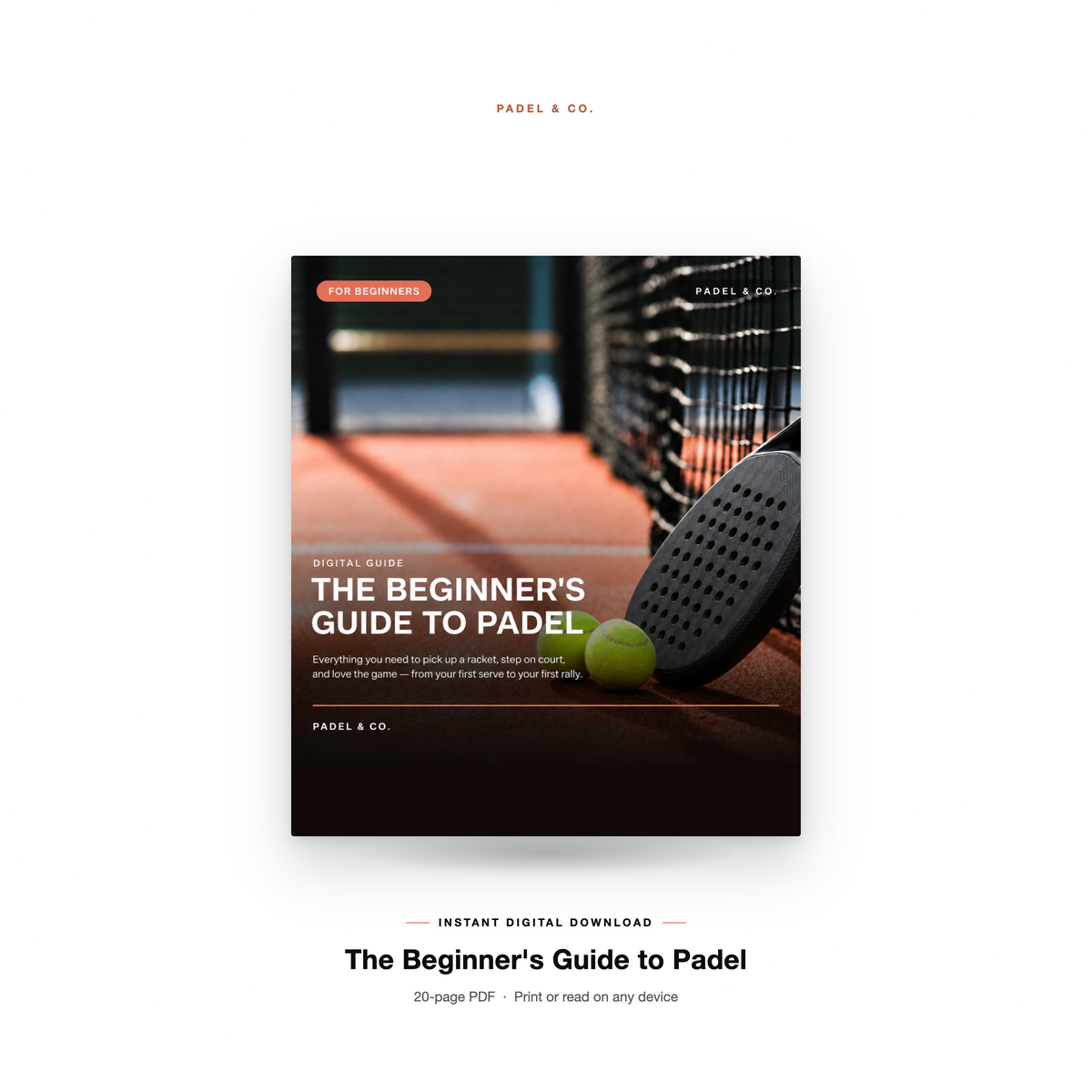 Digital cover preview for a guide titled "The Beginner's Guide to Padel" by Padel & Co.